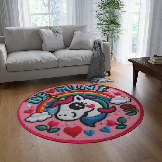 Be Mine, Magic Pony Fantasy, Valentine Chenille Patch Graphic, Round Rug