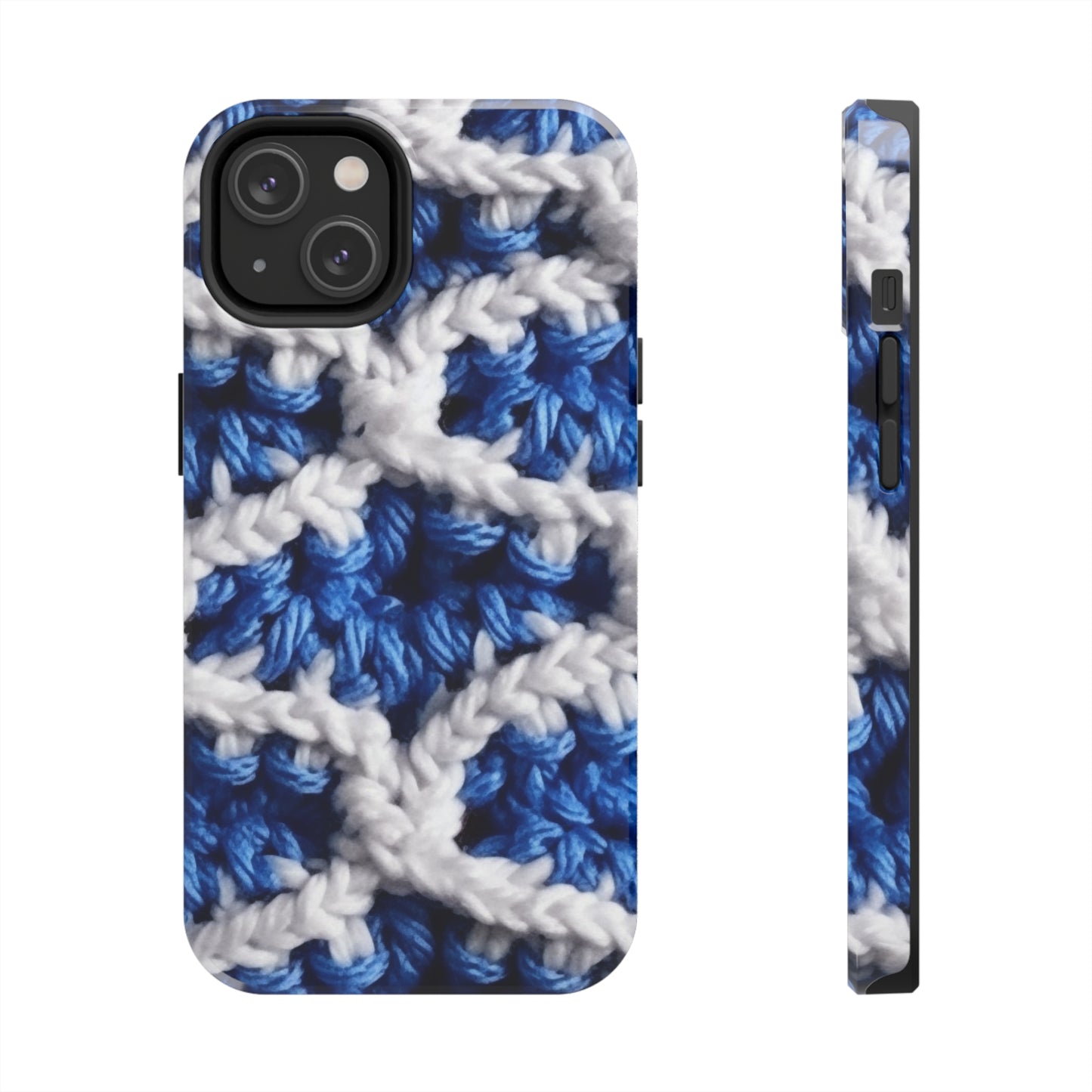 Blueberry Blue Crochet, White Accents, Classic Textured Pattern - Tough Phone Cases