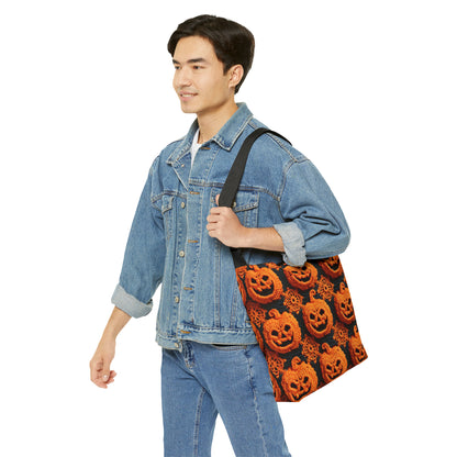 Halloween Crochet Pumpkin Scary Horror Festive Holiday Pattern - Adjustable Tote Bag (AOP)