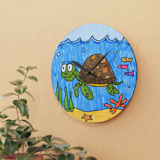 Reloj de pared acrílico de tortugas marinas - Reloj de aventura submarina, Arte de pared de vivero de vida marina, Decoración juguetona del océano, Regalo de reloj de pared acrílico 