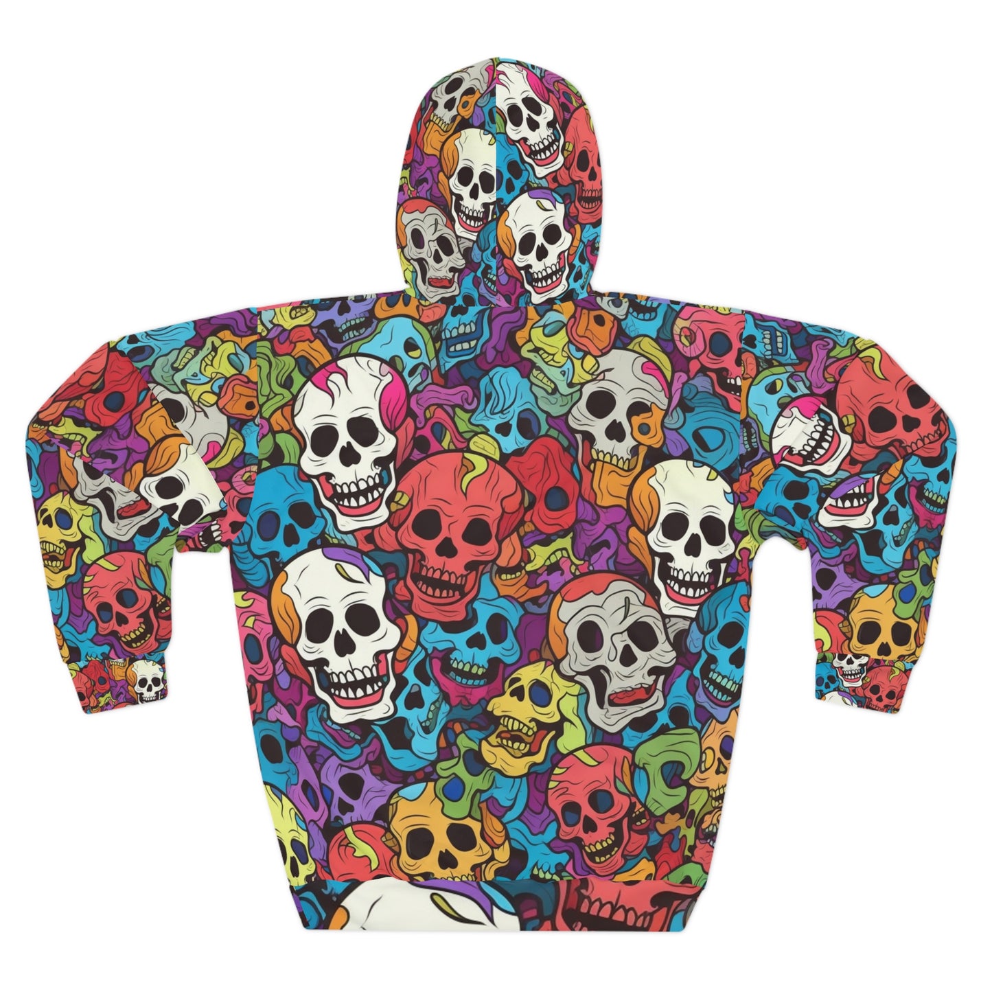 Patrón psicodélico de cabeza de calavera arcoíris, colores vibrantes - Sudadera con capucha unisex (AOP) 