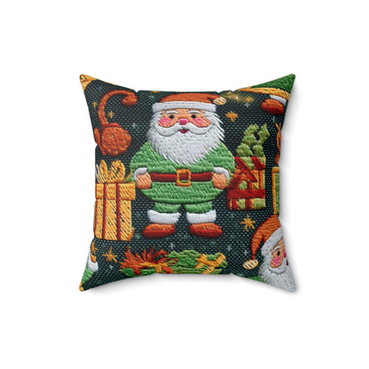 Christmas Santa Claus - Embroidered Presents - Festive Winter Wonderland - Deck the Halls Design - Spun Polyester Square Pillow