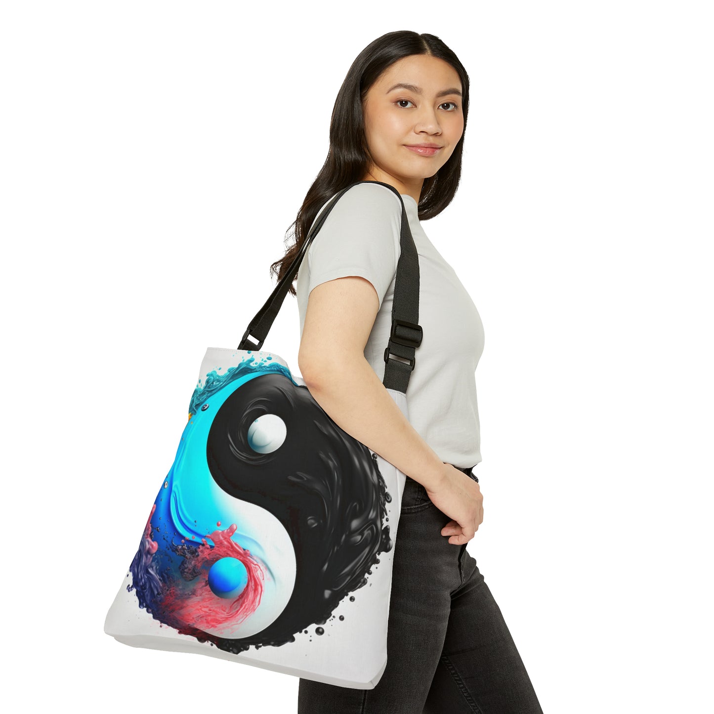 Yin Yang Symbol, Colorful Paint Style - Artistic Decor - Adjustable Tote Bag (AOP)