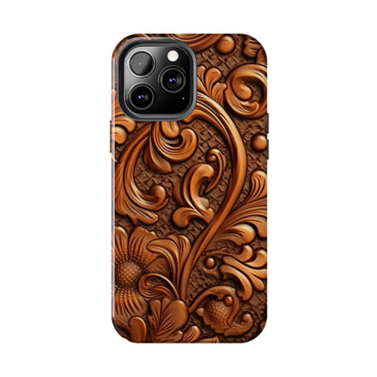 Leather Flower Cognac Classic Brown Timeless American Cowboy Design - Tough Phone Cases