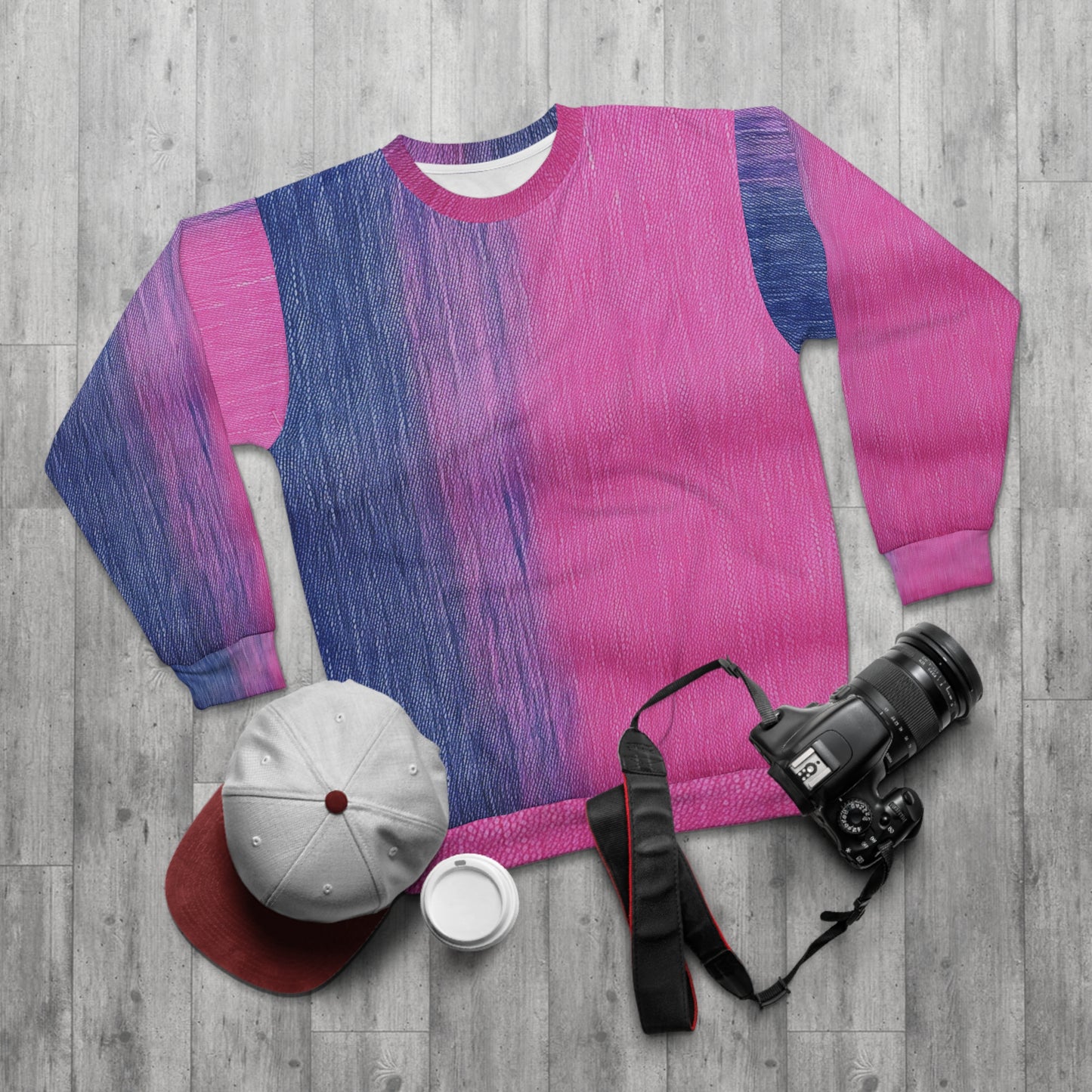 Dual Delight: Half-and-Half Pink & Blue Denim Daydream - Unisex Sweatshirt (AOP)