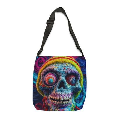 Diseño de terror aterrador de Halloween con calavera de ganchillo - Bolsa de mano ajustable (AOP) 