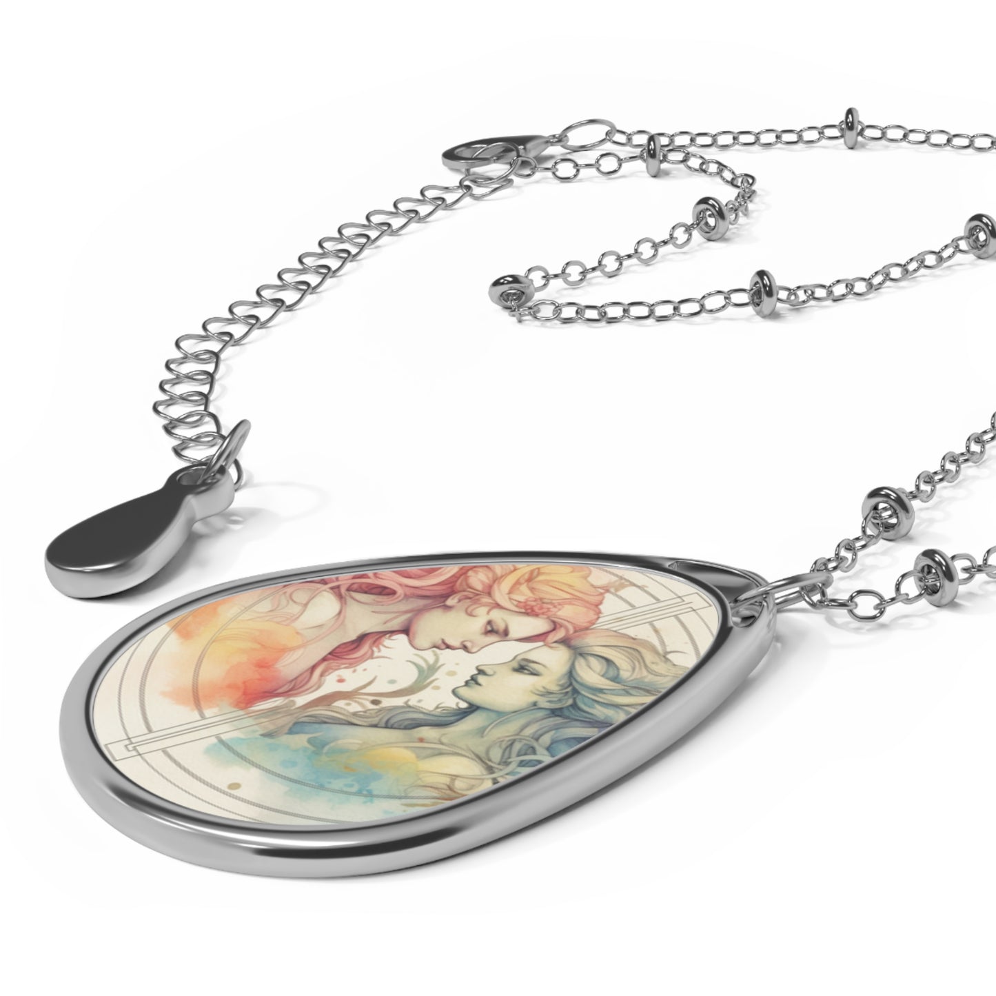 Pastel Gemini Astrology Art - Twins Symbol, Light Color - Oval Necklace