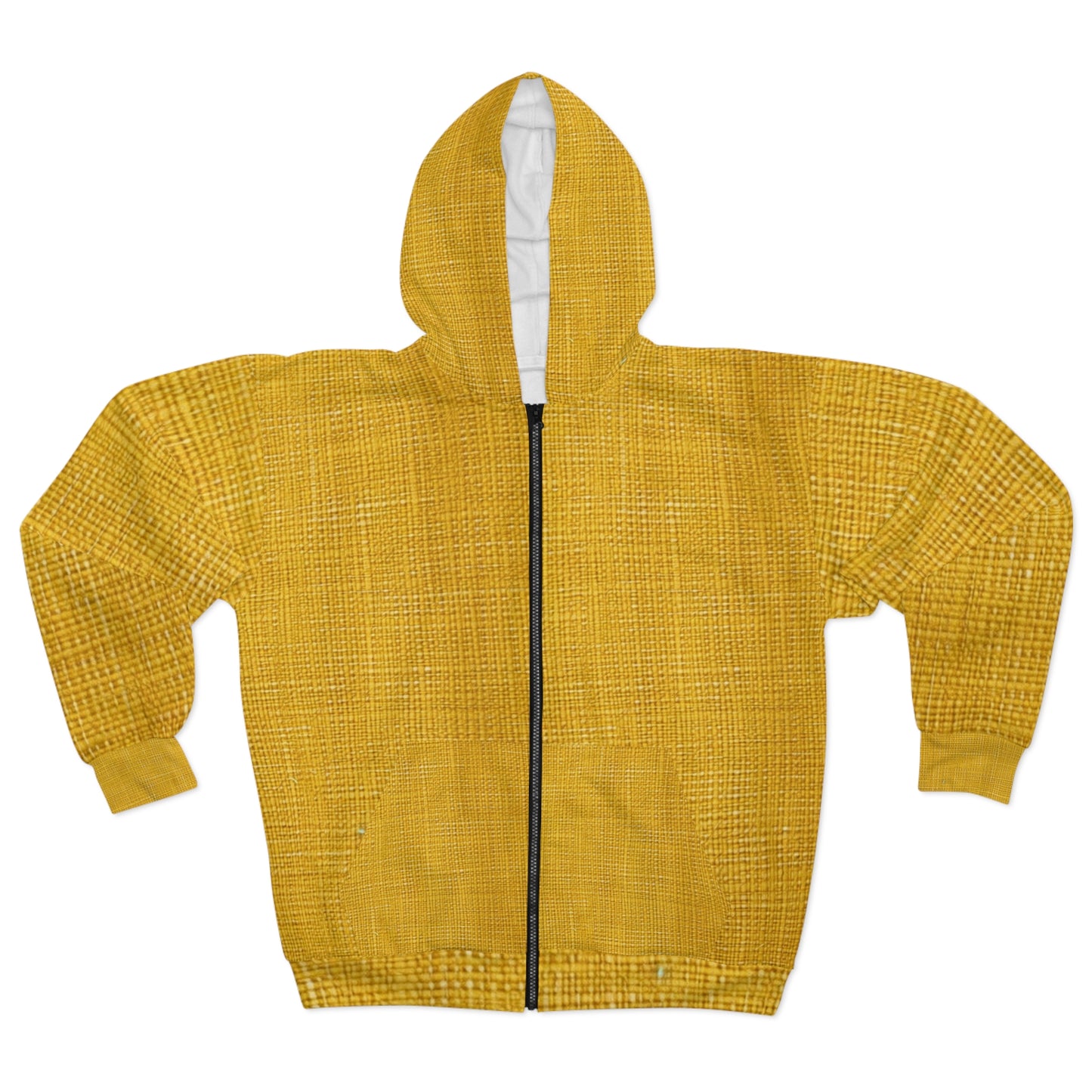 Radiant Sunny Yellow: tela de verano inspirada en la mezclilla - Sudadera con capucha y cremallera unisex (AOP) 