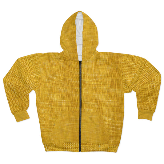 Radiant Sunny Yellow: tela de verano inspirada en la mezclilla - Sudadera con capucha y cremallera unisex (AOP) 