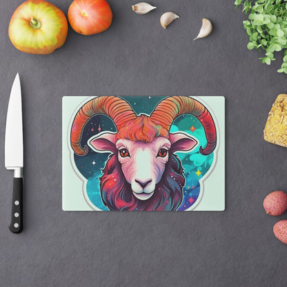 Signo del zodíaco Aries - Símbolo de astrología cósmica de colores vivos y brillantes - Tabla de cortar 