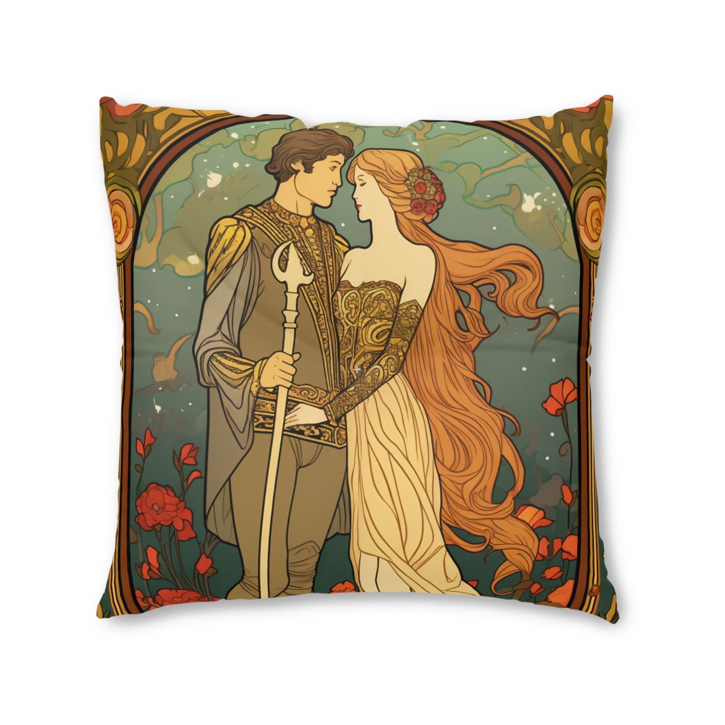 Lovers Tarot Card - Detailed Reading Symbolism, Full-Color Illustration - Tufted Floor Pillow, Square