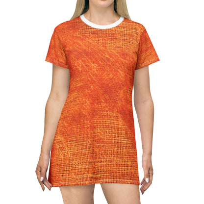 Burnt Orange/Rust: Denim-Inspired Autumn Fall Color Fabric - T-Shirt Dress (AOP)