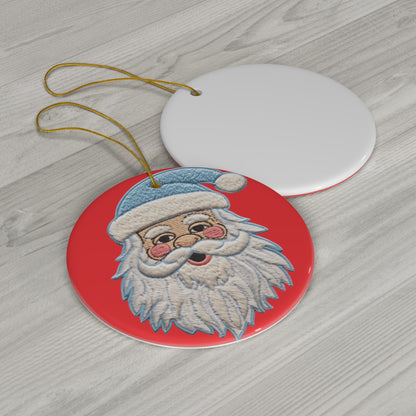 Blue Santa Chenille Patch - Chritmas Hoiday Design - Ceramic Ornament, 4 Shapes