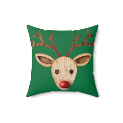 Nariz de reno rojo Navidad clásica temporada de invierno - Verde - Almohada cuadrada de poliéster hilado