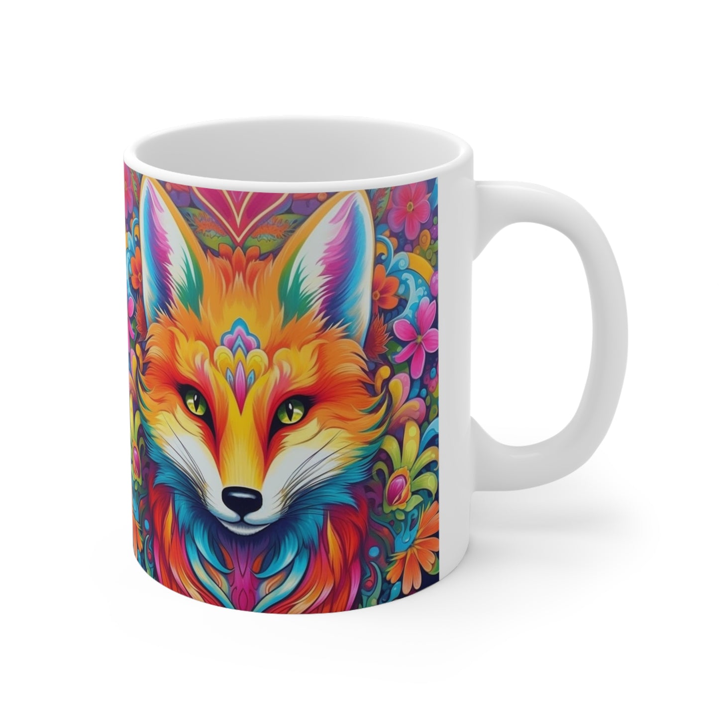 Diseño de zorro vibrante y colorido, animal único y llamativo - Taza de cerámica de 11 oz