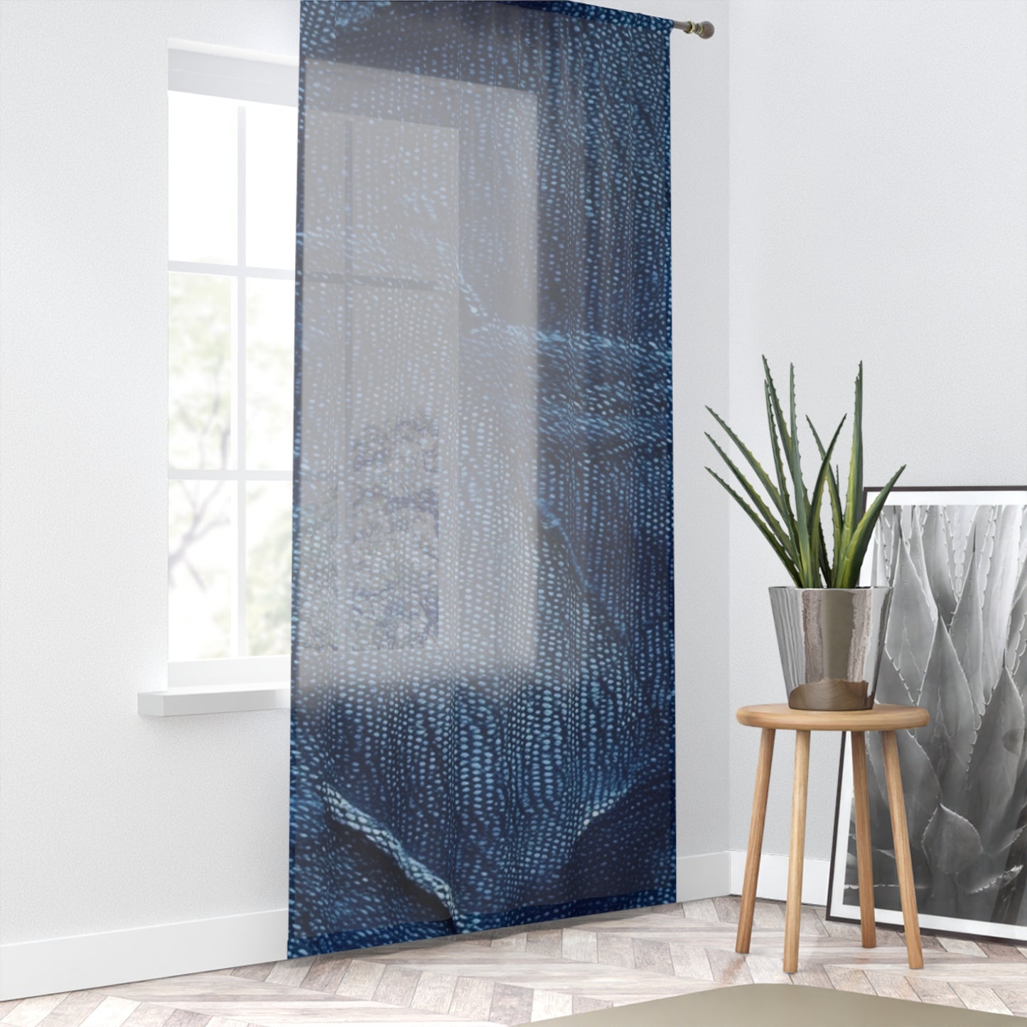 Dark Blue: Distressed Denim-Inspired Fabric Design - Window Curtain