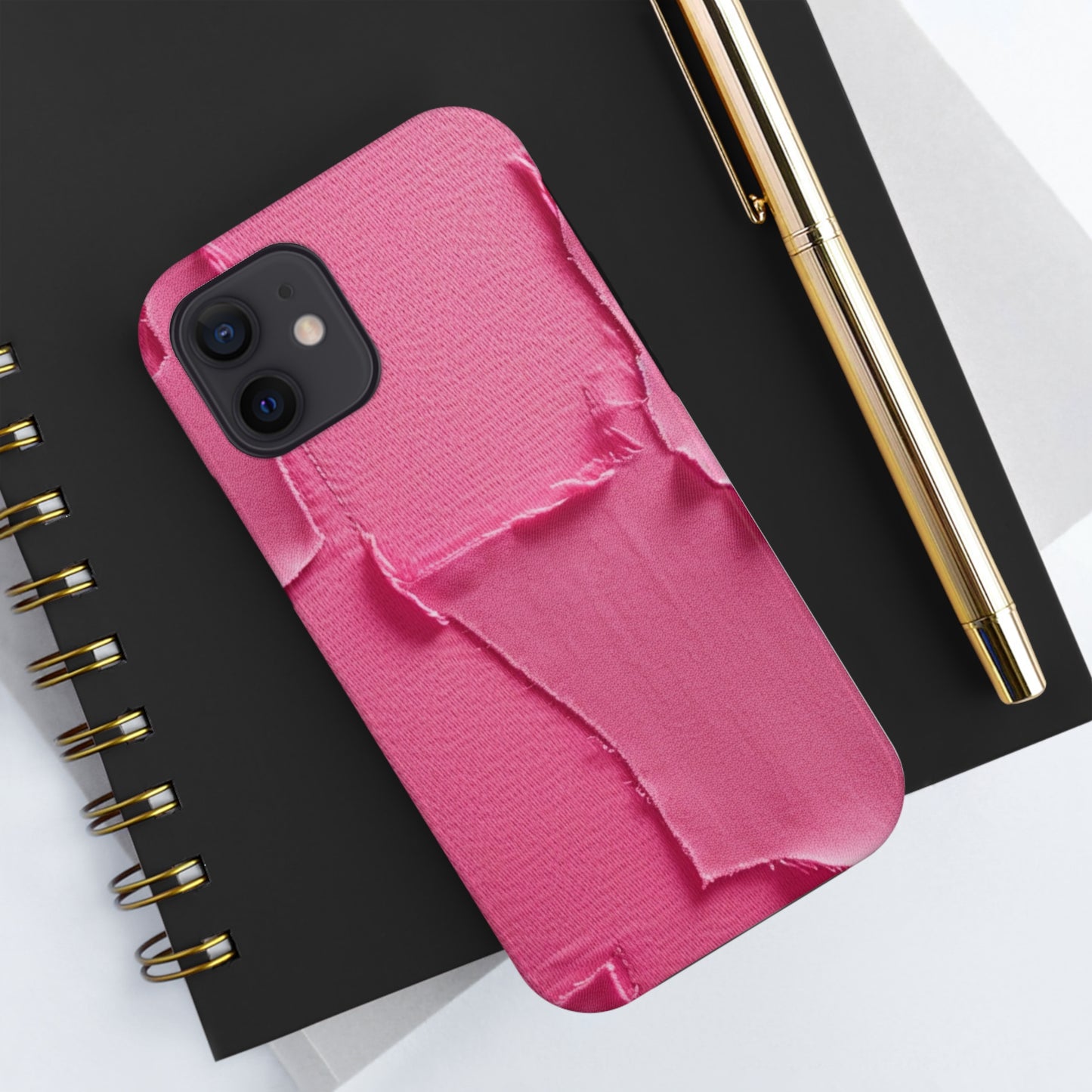 Distressed Neon Pink: Edgy, Ripped Denim-Inspired Doll Fabric - Tough Phone Cases