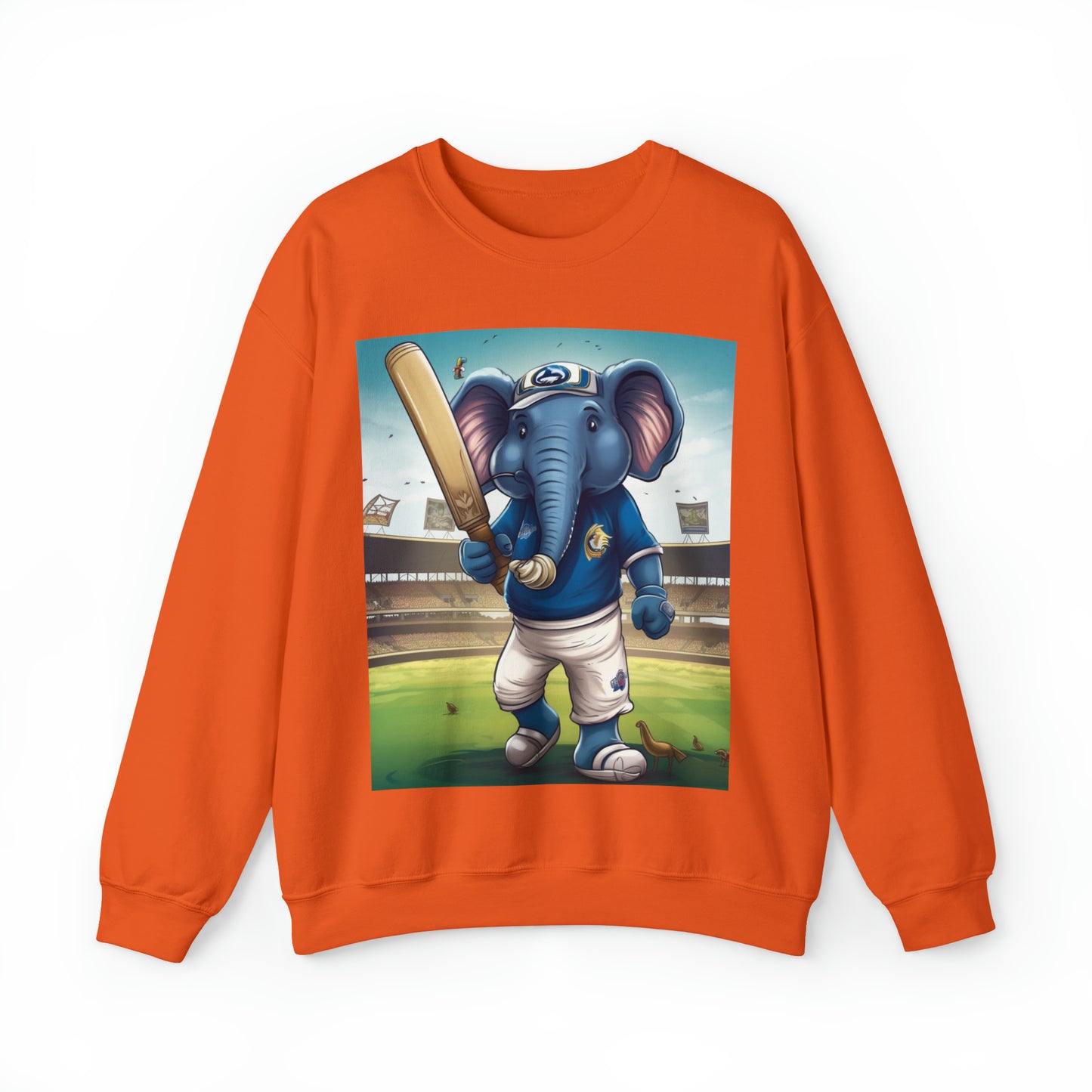 India Elephant Cricket Sport Star: Pitch, Run, Stump Game - Animated Charm - Unisex Heavy Blend™ Crewneck Sweatshirt