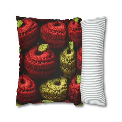 Crochet Apple Amigurumi - Big American Red Apples - Healthy Fruit Snack Design - Spun Polyester Square Pillow Case