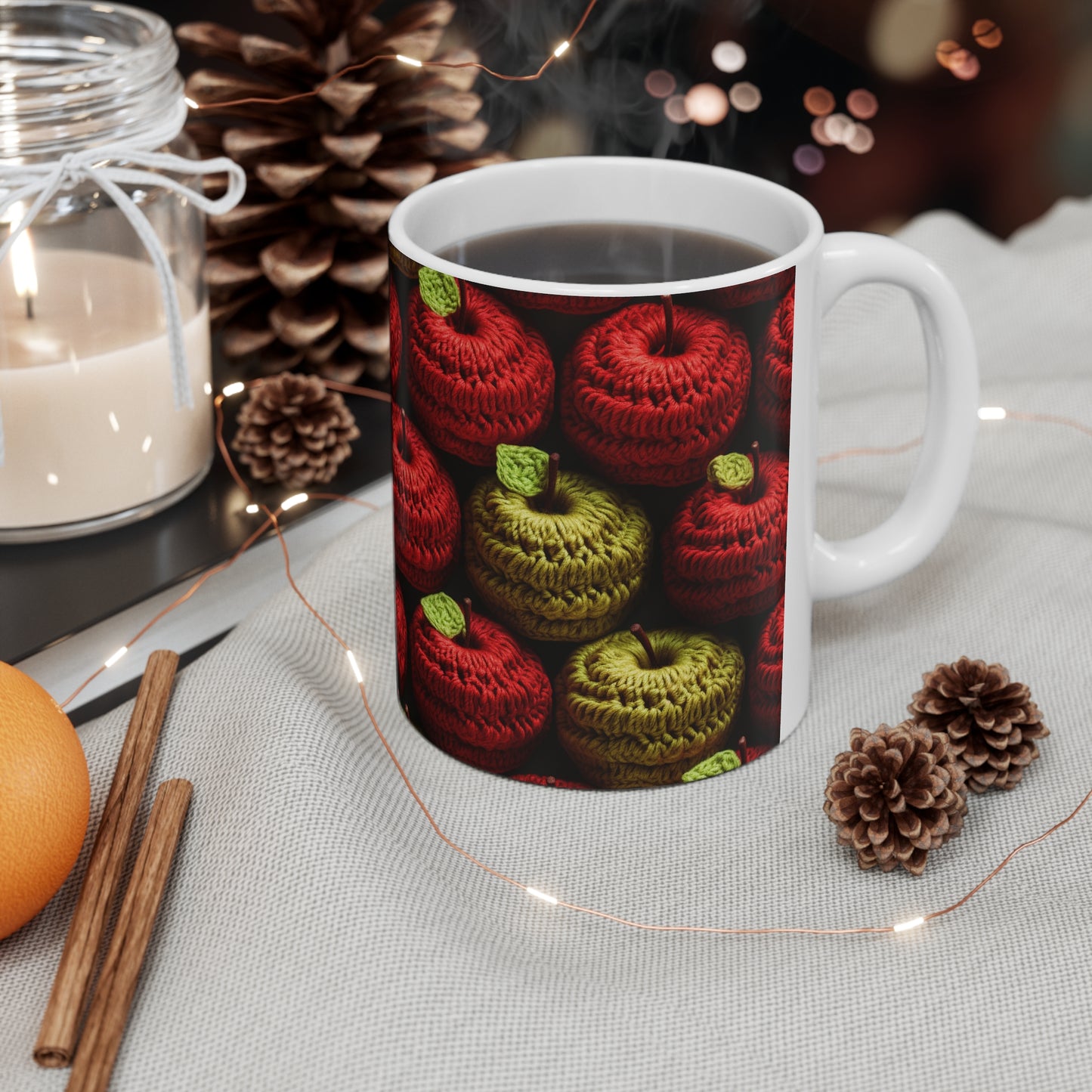 Crochet Apple Amigurumi - Big American Red Apples - Healthy Fruit Snack Design - Ceramic Mug 11oz