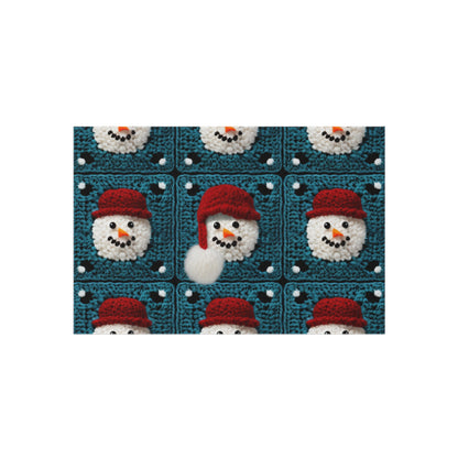 Snowman Crochet Craft, Festive Yuletide Cheer, Winter Wonderland - Outdoor Rug