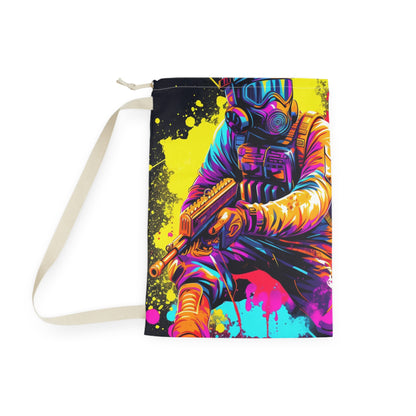 Paintball Action Sport: Player in Battle, Paint Splatter - Laundry Bag