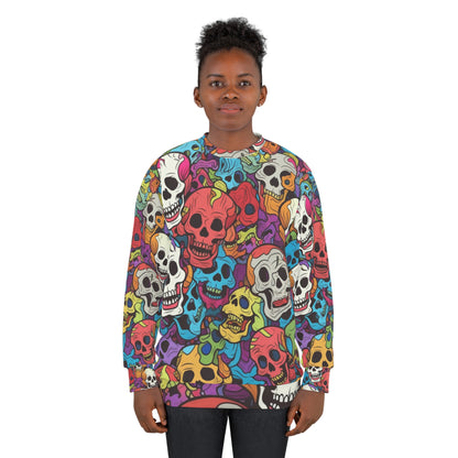 Patrón psicodélico de cabeza de calavera arcoíris, colores vibrantes - Sudadera unisex (AOP) 