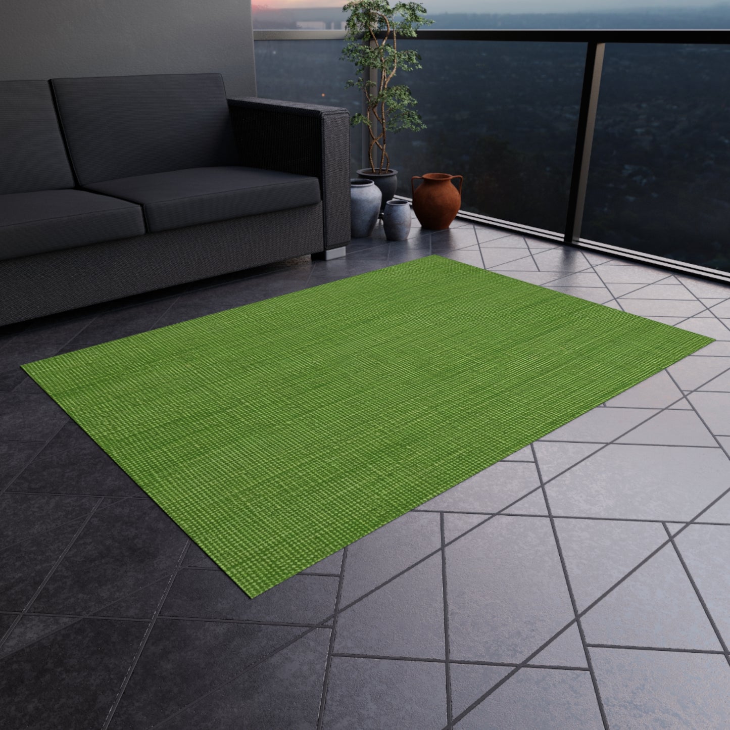 Olive Green Denim-Style: Seamless, Textured Fabric - Outdoor Rug