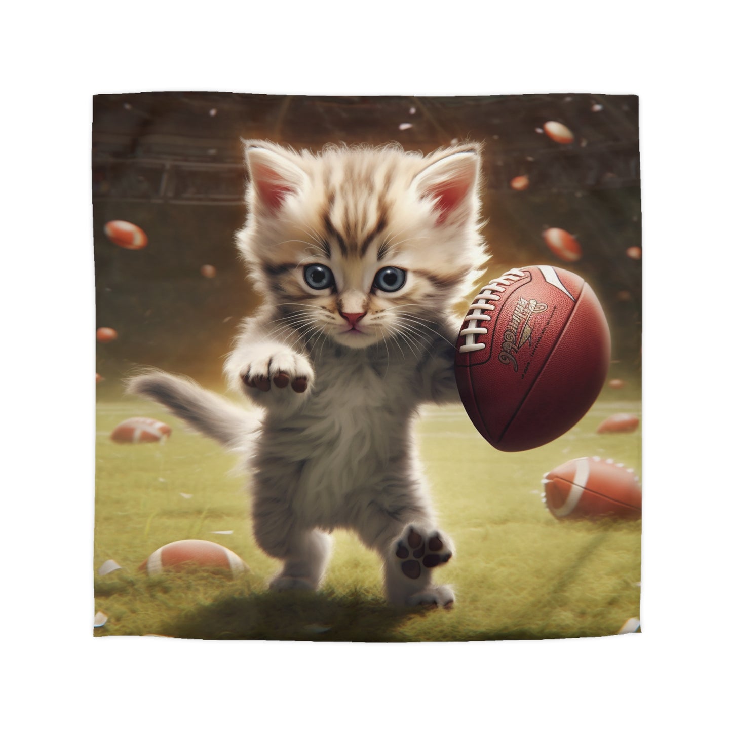 Football Kitty Fantasy: Feline Cat American Sport Quarterback - Microfiber Duvet Cover