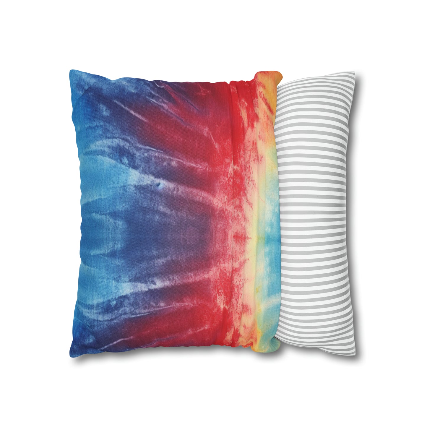 Rainbow Tie-Dye Denim: Vibrant Multi-Color, Fabric Design Spectacle - Spun Polyester Square Pillow Case