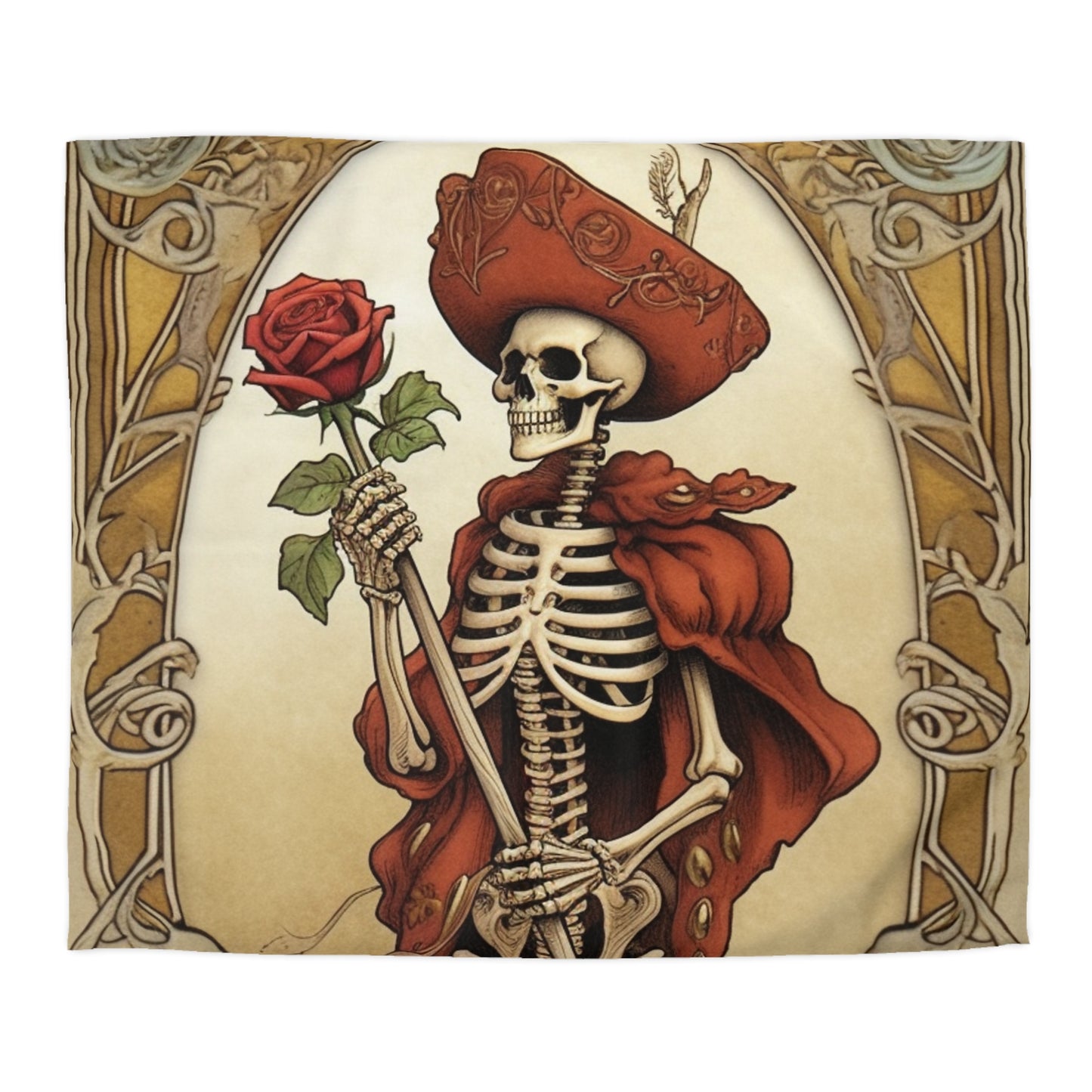 Death Card Tarot - Skeleton, Rose, and Transformation Journey - Microfiber Duvet Cover