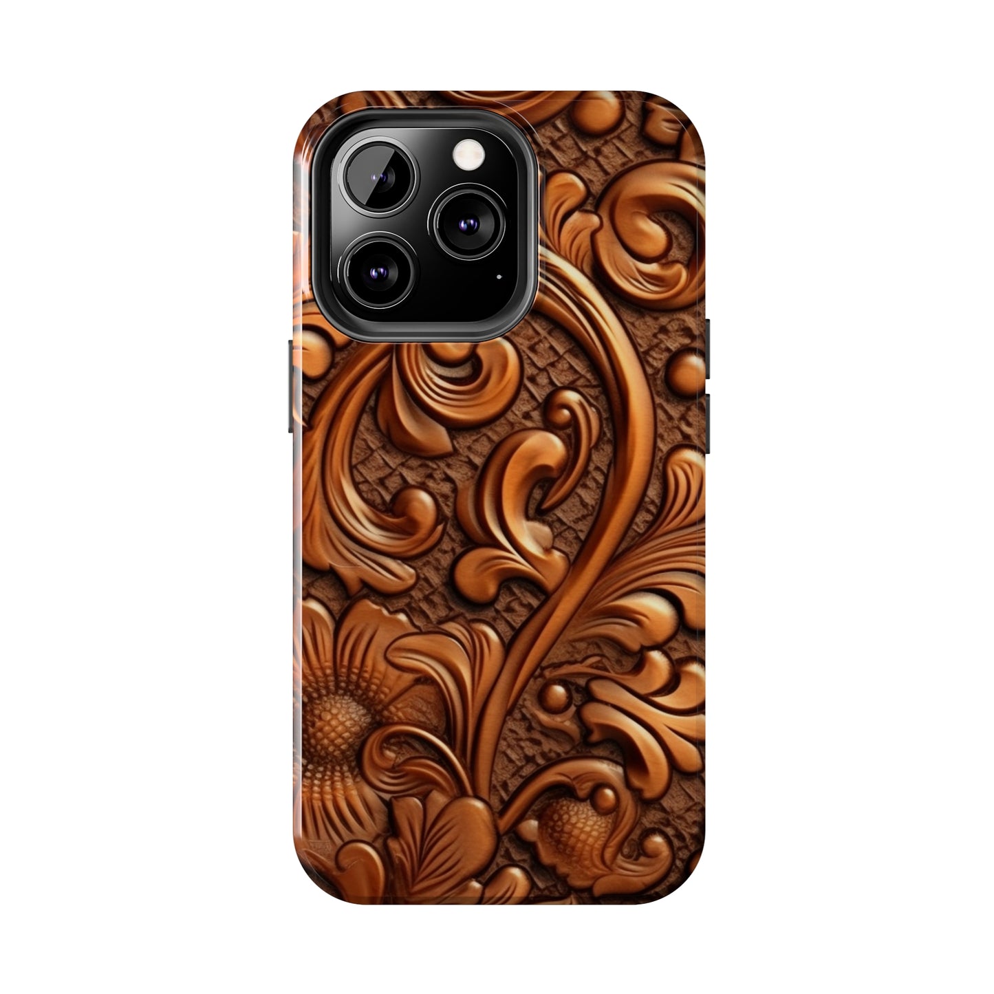 Leather Flower Cognac Classic Brown Timeless American Cowboy Design - Tough Phone Cases