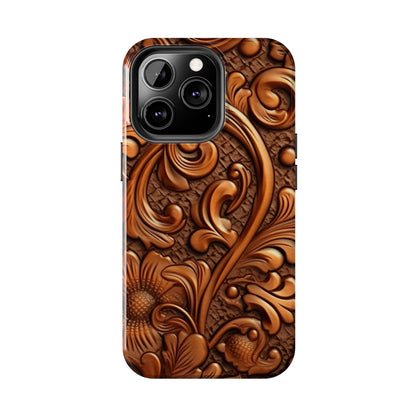 Leather Flower Cognac Classic Brown Timeless American Cowboy Design - Tough Phone Cases