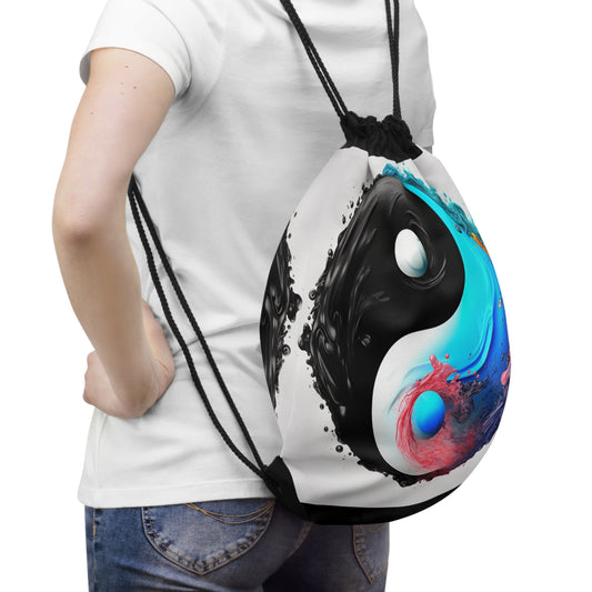 Yin Yang Symbol, Colorful Paint Style - Artistic Decor - Drawstring Bag