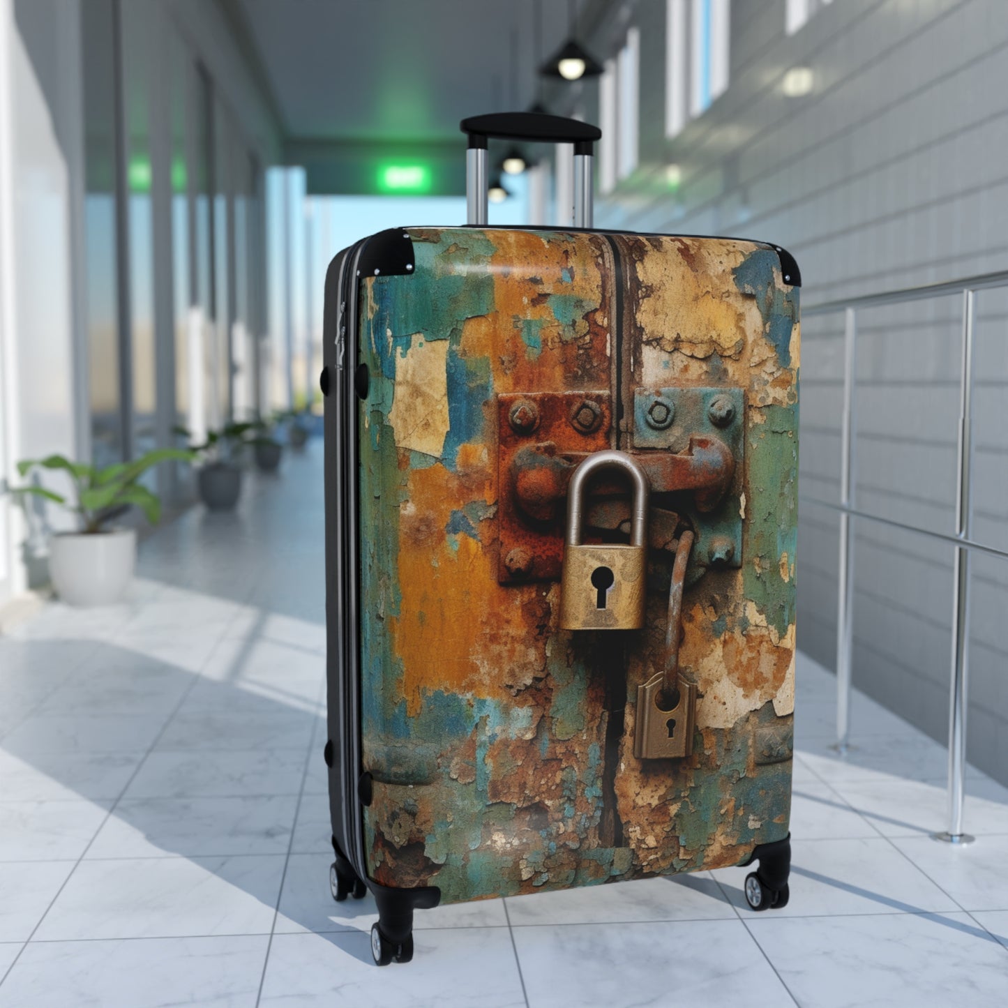 Rustic Lock with Peeling Paint, Old World Charm Suitcase