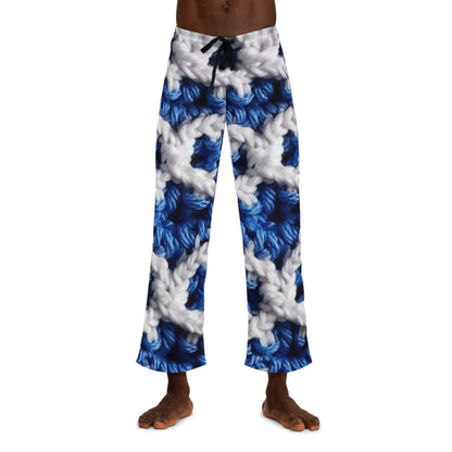 Blueberry Blue Crochet, White Accents, Classic Textured Pattern - Men's Pajama Pants (AOP)