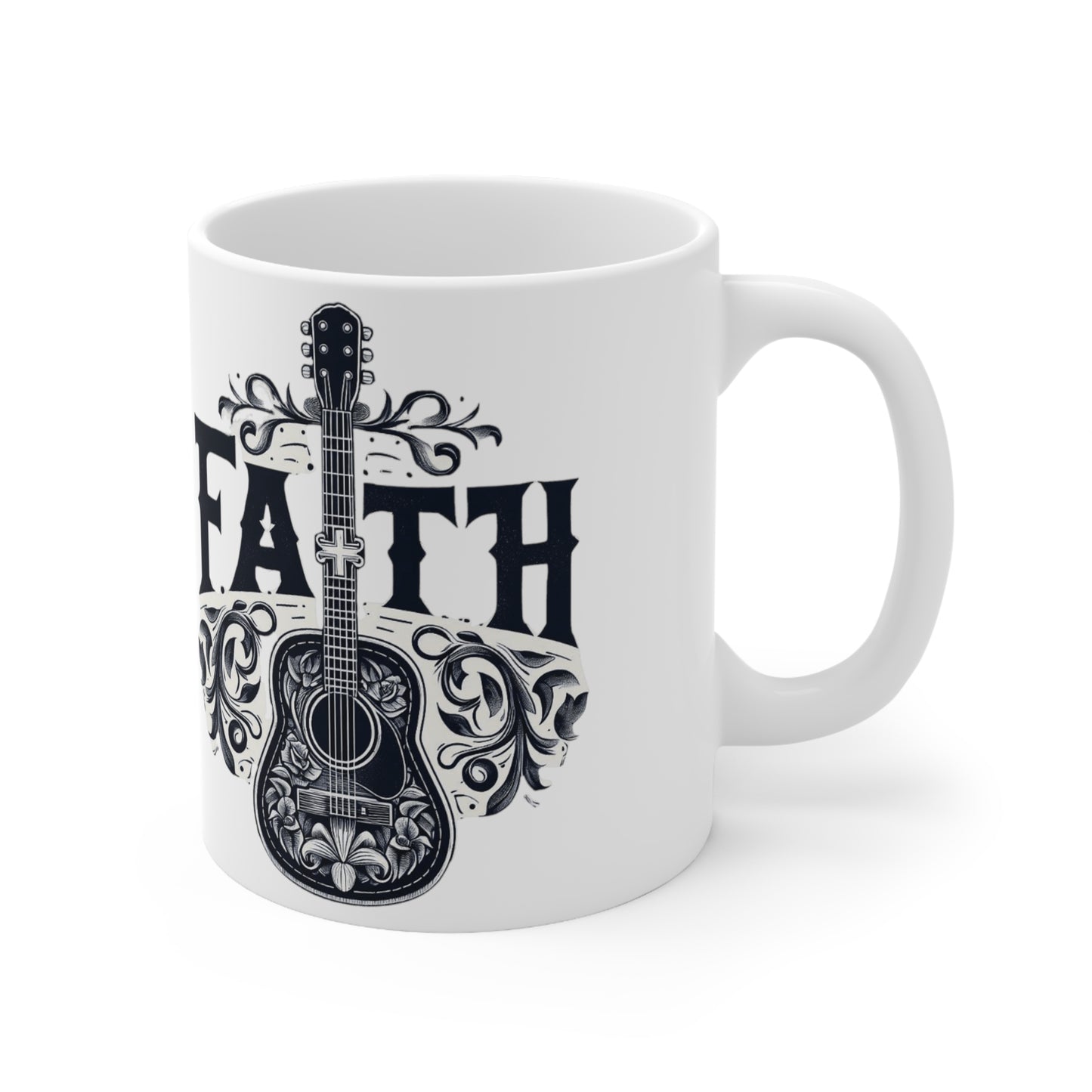 Guitarra Cruz Fe - Regalo Cristiano, Amor y Gracia, Fiel, Jesús - Taza de Cerámica 11oz