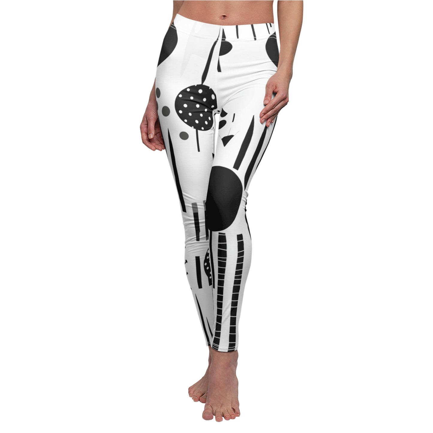 Scandinavian Minimalist Monochrome Shapes & Lines Design Women's Cut & Sew Casual Leggings (AOP)