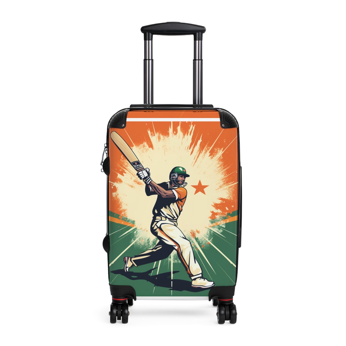 India Cricket Star: Batsman With Willow Bat, National Flag Style - Sport Game - Suitcase