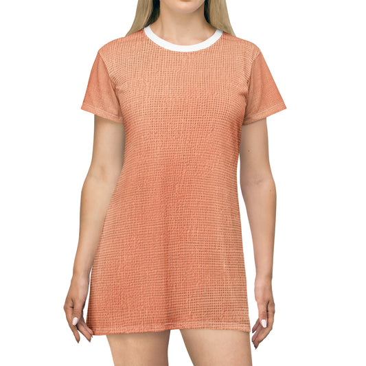 Melocotón rosa-naranja suave: tela exuberante inspirada en la mezclilla - Vestido estilo camiseta (AOP) 