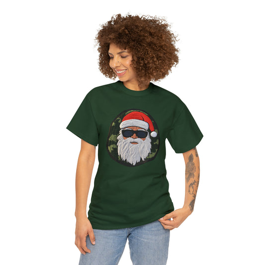 Military Santa Camo Patch - Marine Christmas Chenille Badge - Festive Decor - Unisex Heavy Cotton Tee