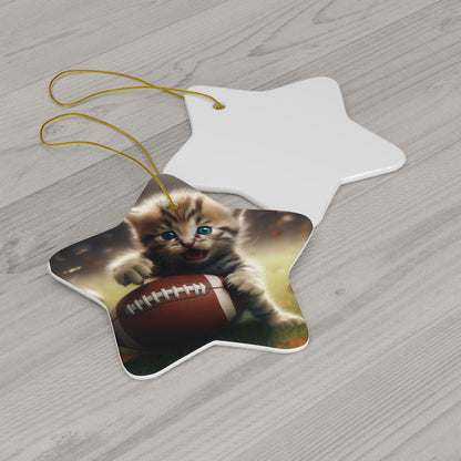 Football Kitten Touchdown: Tabby's Winning Play Sport Game - Ceramic Ornament, 4 Shapes