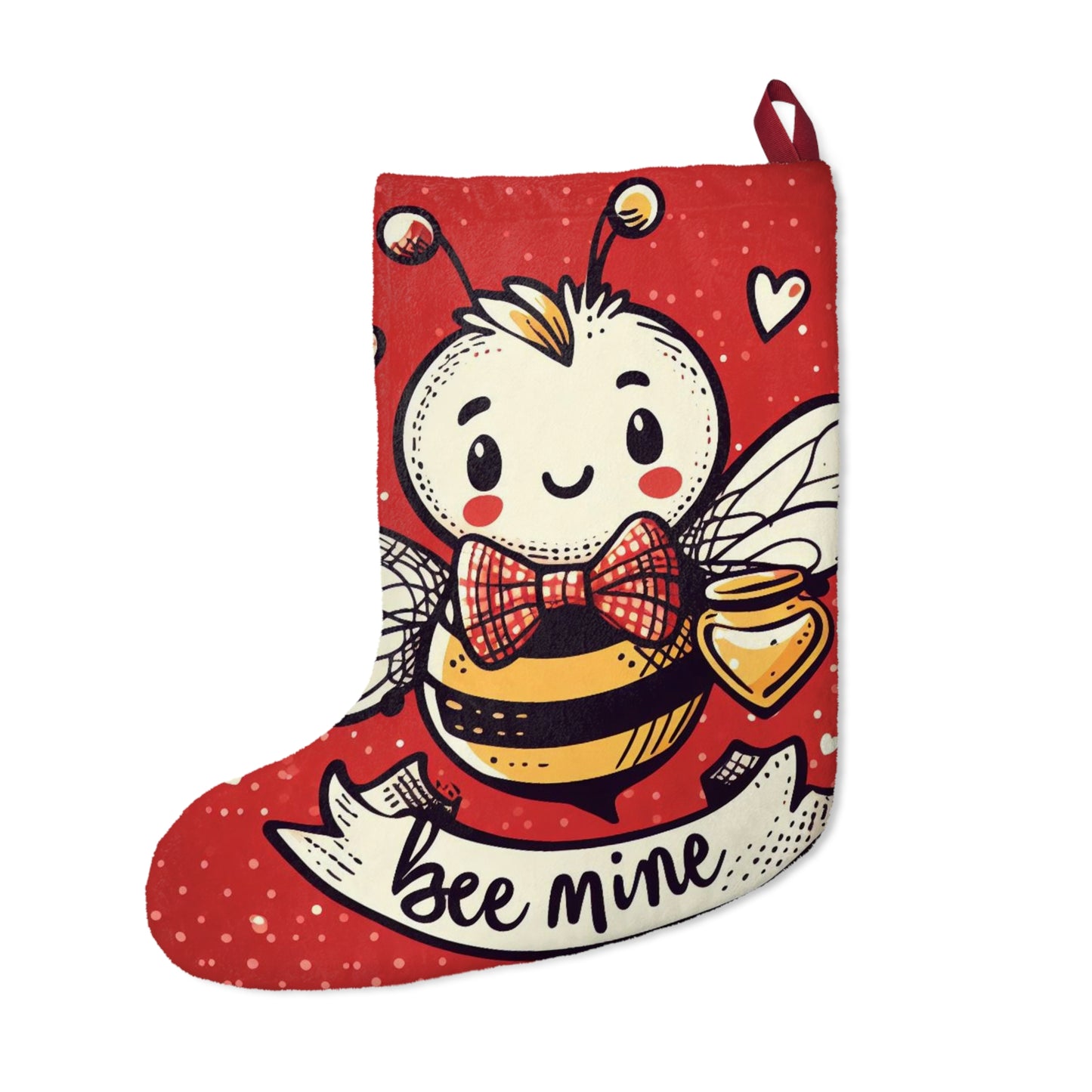 Valentine's Day Bee Illustration, Cute Bumblebee with Honey, Love Hearts, Whimsical Insect Artwork - Christmas Stockings