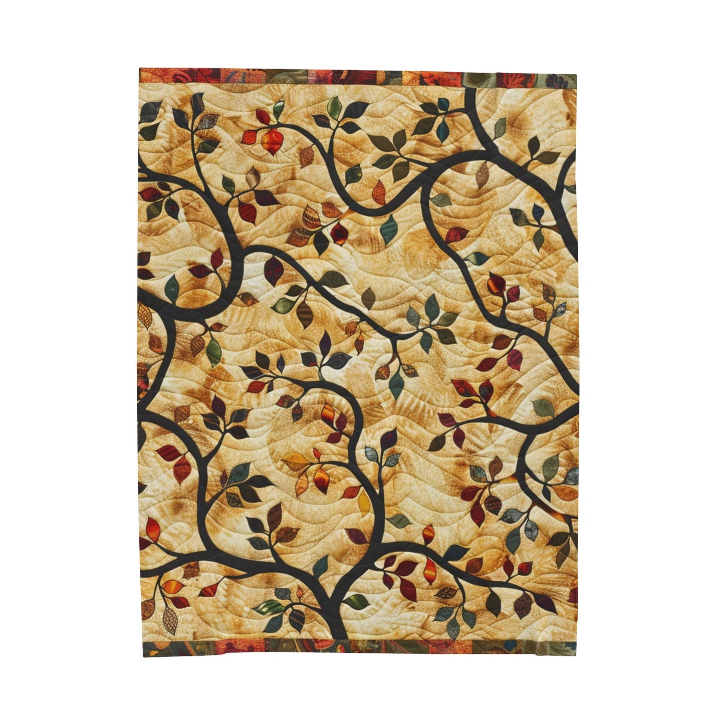 Boho Earthy Vines Graphic Quilt - Velveteen Plush Blanket