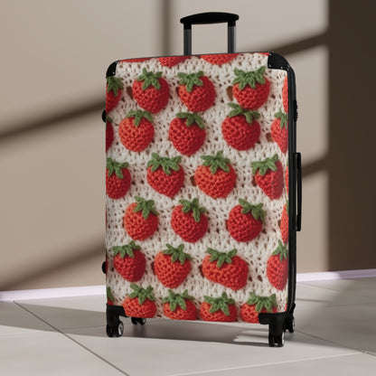 Strawberry Traditional Japanese, Crochet Craft, Fruit Design, Red Berry Pattern - Suitcase