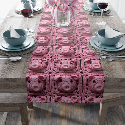 Crochet Pig Farm Animal Pink Snout Piggy Pattern - Table Runner (Cotton, Poly)