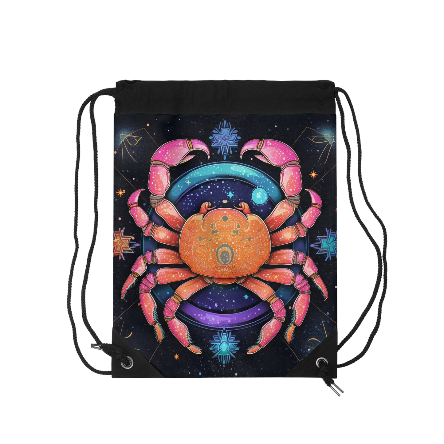 Rainbow Celestial Crab - Vibrant Cancer Zodiac Sign Art - Drawstring Bag