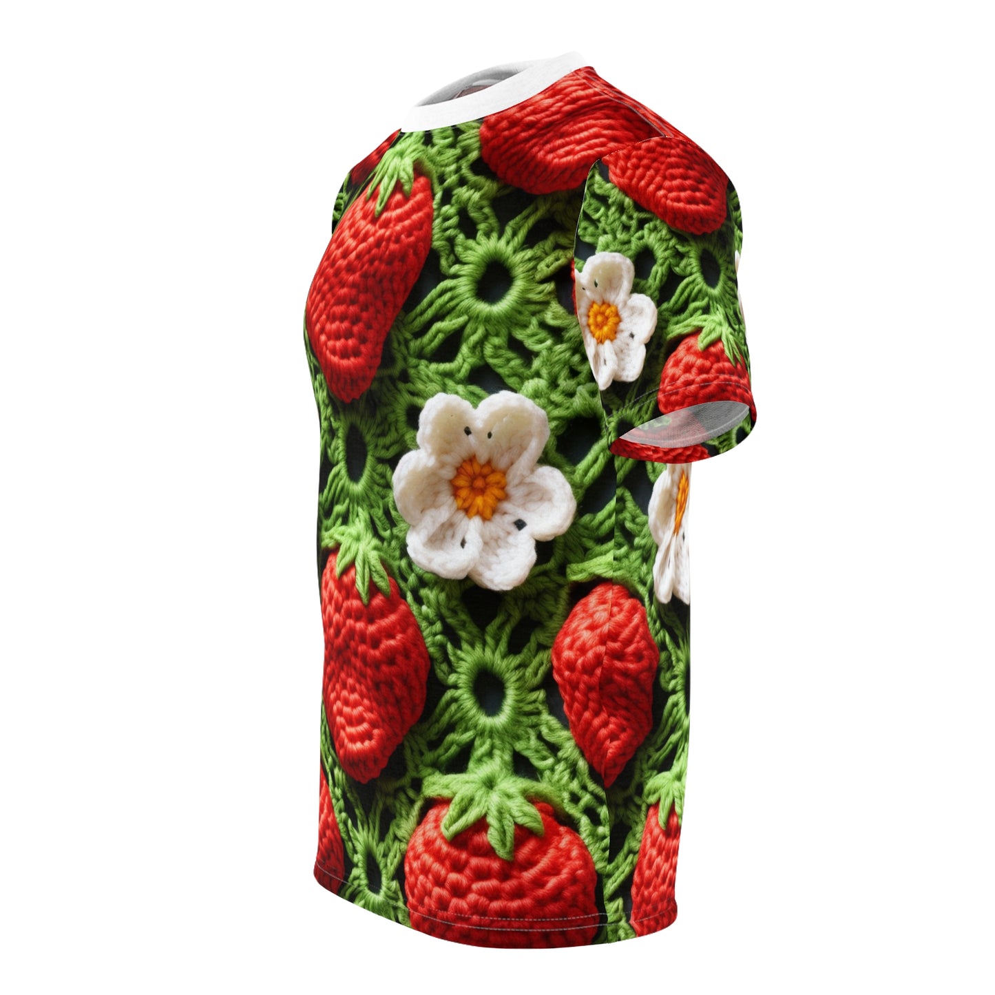 Ganchillo de campo de fresas - Forever Forest Greens - Cultivo de cosecha de bayas de frutas - Camiseta unisex de corte y costura (AOP) 