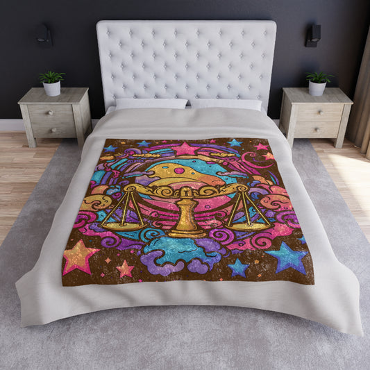 Cosmic Libra - Trippy Psychedelic Cartoon Art Zodiac Sign - Crushed Velvet Blanket