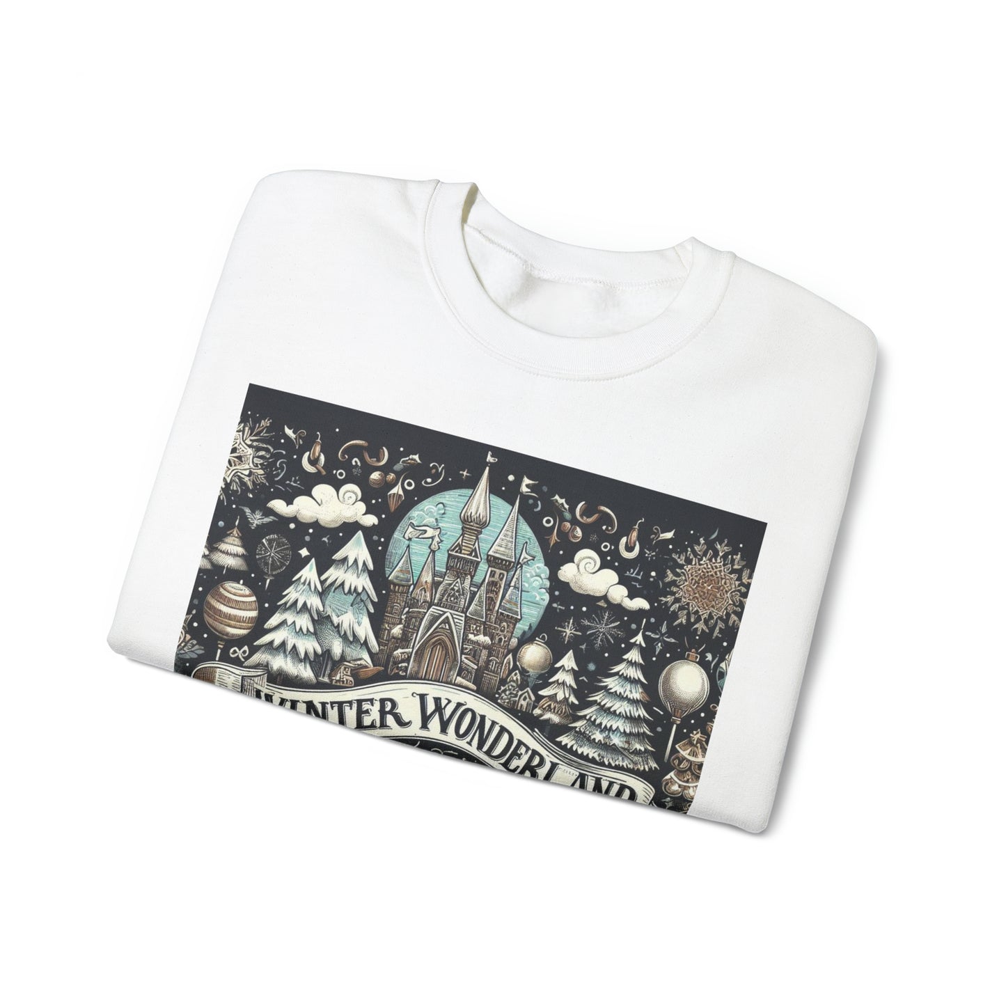 Winter Wonderland Enchantment: Nostalgic Christmas Snowscape with Majestic Castle and Festive - Unisex Heavy Blend™ Crewneck Sweatshirt